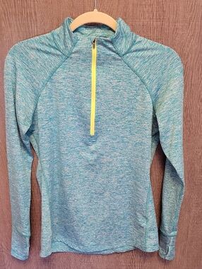 Teal Quarter-Zip Pullover with Neon Yellow Zip. Sz S